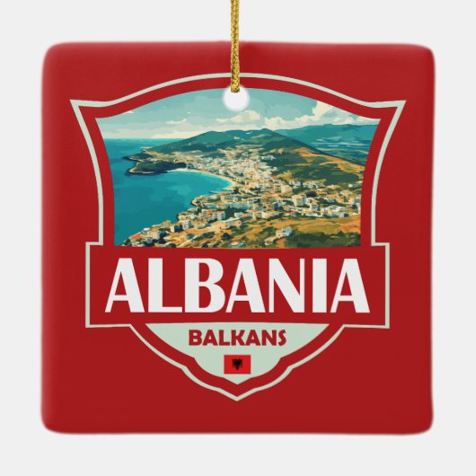 Albanië Illustratie Retro Badge Keramisch Ornament (Achterkant)
