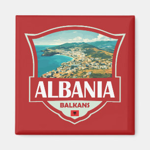 Albanië Illustratie Retro Badge Magneet