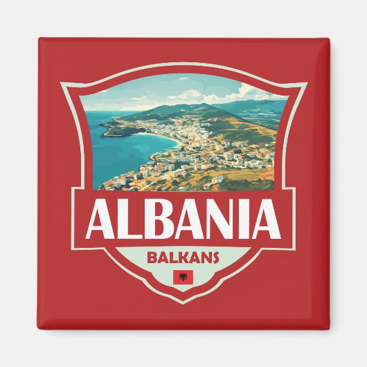 Albanië Illustratie Retro Badge Magneet (Voorkant)