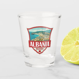 Albanië Illustratie Retro Badge Shot Glas