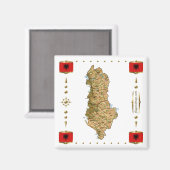 Albanië Kaart + Vlaggen Magnet (Voorkant / Achterkant)