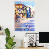 Albanië Tirana Oude Straat Schildering Poster (Thuiskantoor)