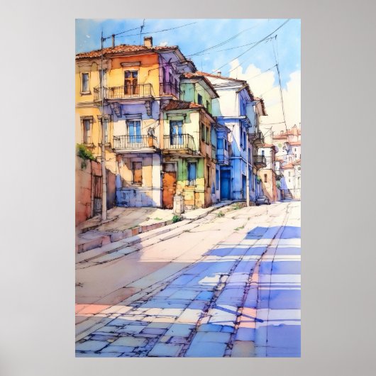 Albanië Tirana Oude Straat Schildering Poster (Voorkant)