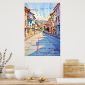 Albanië Tirana Oude Straat Schildering Poster (Keuken)