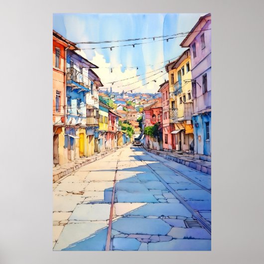 Albanië Tirana Oude Straat Schildering Poster (Voorkant)
