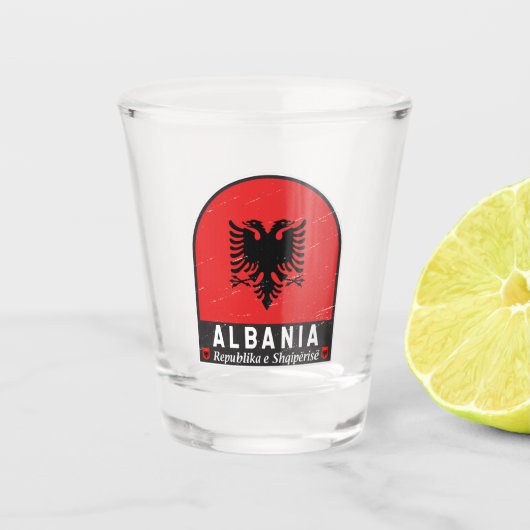 Albanië vlag Embleem verhit Shot Glas (Voorkant)