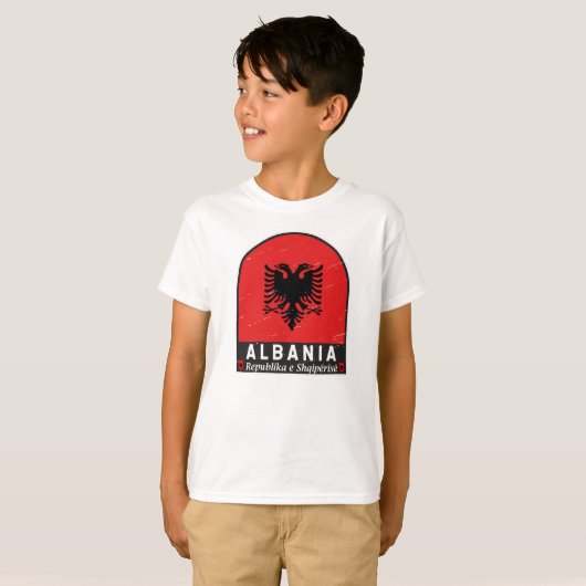 Albanië vlag Embleem verhit T-shirt (Voorkant volledig)
