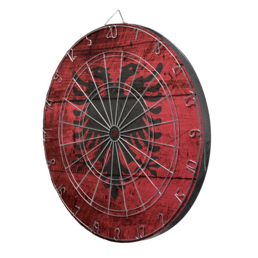 Albanië vlag op oude houten korrels dartbord (Voorkant Rechts)
