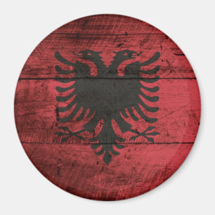 Albanië vlag op oude houten korrels magneet