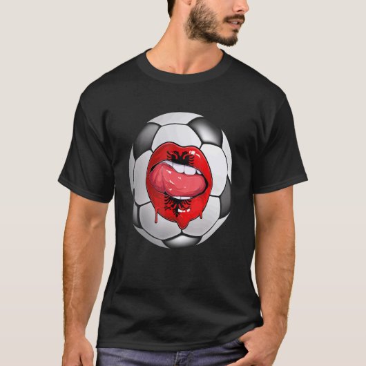 Albanië Voetbal Fan Albanese vlag Mond T-shirt (Voorkant)