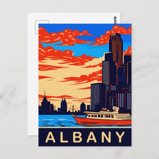 Albany, Hudson River, NY, Reizen Briefkaart (Voorkant / Achterkant)
