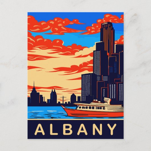 Albany, Hudson River, NY, Reizen Briefkaart (Voorkant)
