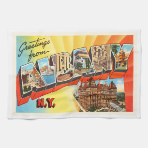 Albany New York NY Old Vintage Travel Souvenir Theedoek