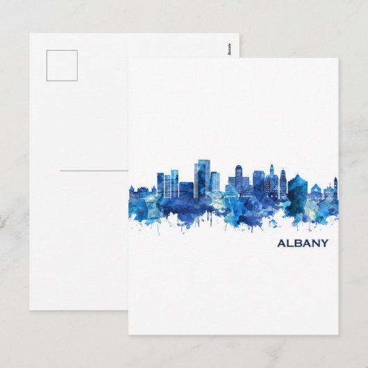 Albany New York Skyline Blue Feestdagenkaart (Voorkant / Achterkant)