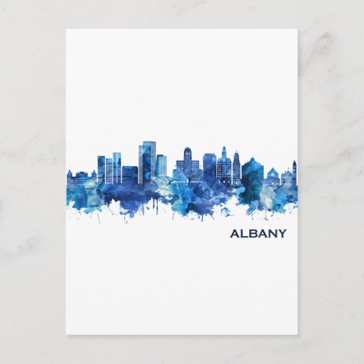 Albany New York Skyline Blue Feestdagenkaart (Voorkant)