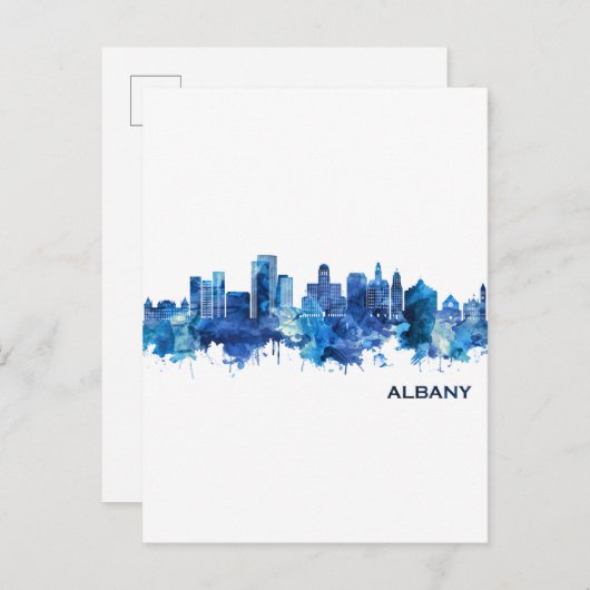 Albany New York Skyline Blue Uitnodiging Briefkaart (Voorkant / Achterkant)