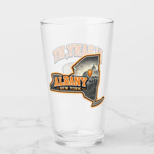 Albany New York State Overzichtskaart Label Ontwer Glas (Voorkant)