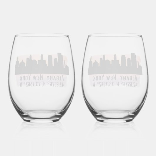 Albany NY City Skyline Beer Wijnglas Zonder Voet (Achterkant)