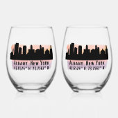 Albany NY City Skyline Beer Wijnglas Zonder Voet (Voorkant)