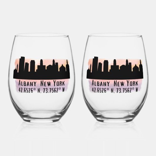Albany NY City Skyline Beer Wijnglas Zonder Voet (Voorkant)