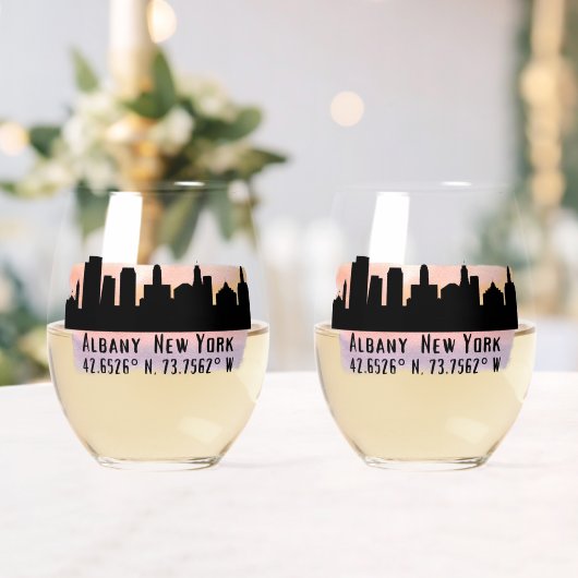 Albany NY City Skyline Beer Wijnglas Zonder Voet (Insitu (Huwelijk))