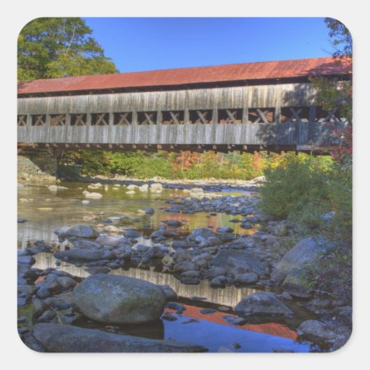 Albany overdekte brug over Swift River, White Vierkante Sticker (Voorkant)