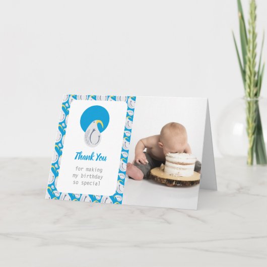 Albatros Blauw en Wit Verjaardagsfeestje Bedankkaart (Voorkant)