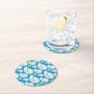 Albatros Wit, Blauw, Geel, Grijs, Paisley Design Ronde Kartonnen Onderzetter