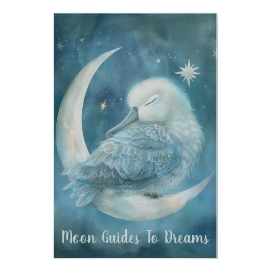 Albatrosvogel baby slapen op Moon Perfect Poster (Voorkant)
