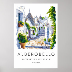 Alberobello Aquarel Vintage Reisposter Skiën Poster