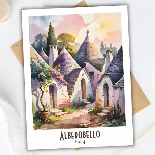 Alberobello Italië Trulli Aquarel Eigen Tekst Briefkaart