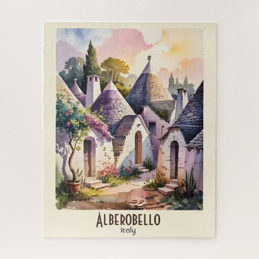 Alberobello Italië Trulli Aquarel Eigen Tekst Legpuzzel (Verticaal)