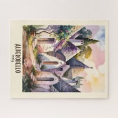 Alberobello Italië Trulli Aquarel Eigen Tekst Legpuzzel (Horizontaal)