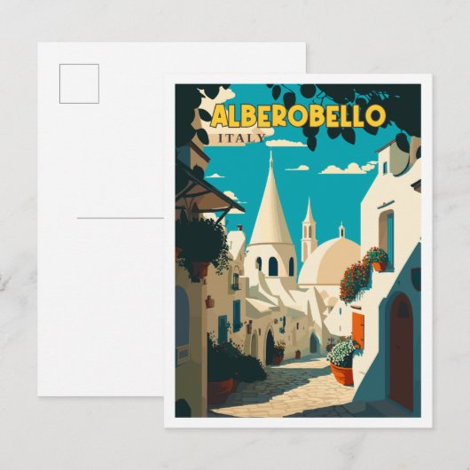 Alberobello Italië vintage reisillustratie Briefkaart (Voorkant / Achterkant)