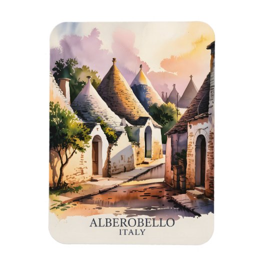 Alberobello Italy lTrulli Village Watercolor Retro Magneet (Verticaal)