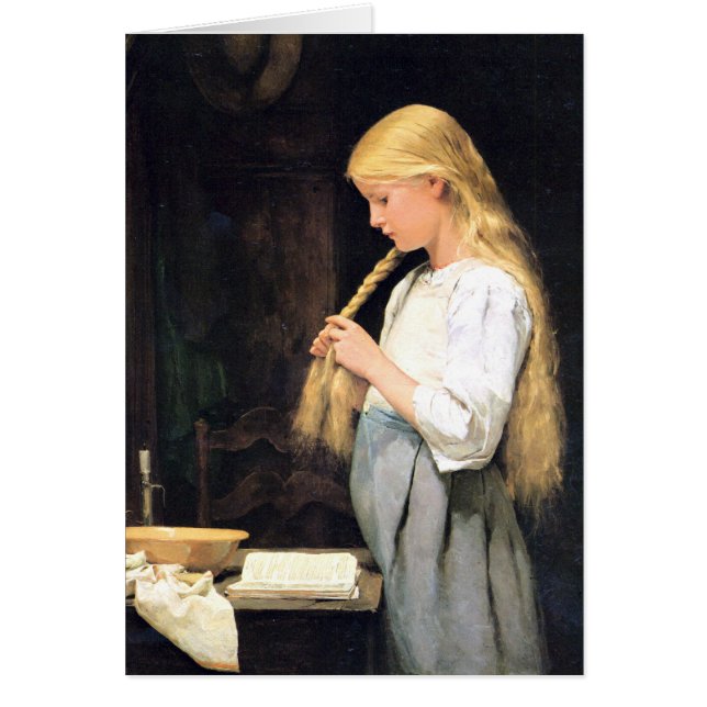 Albert Anker, Mädchen die Haare flechtend (Voorkant)