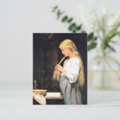 Albert Anker, Mädchen die Haare flechtend Briefkaart (Staand voorkant)