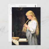 Albert Anker, Mädchen die Haare flechtend Briefkaart (Voorkant / Achterkant)