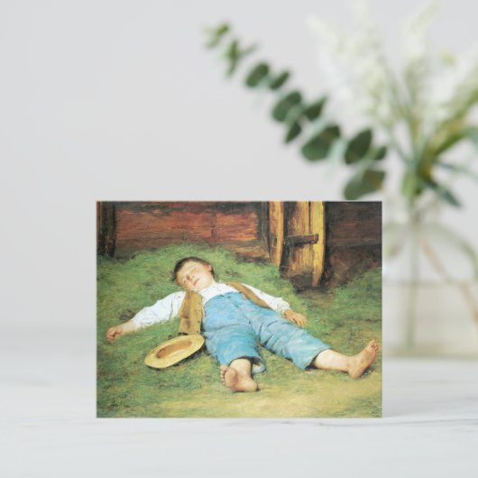 Albert Anker, Schlafender Knabe im Heu Briefkaart (Staand voorkant)