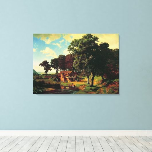 Albert Bierstadt, A Rustic Mill Canvas Afdruk (Insitu (Houten vloer))