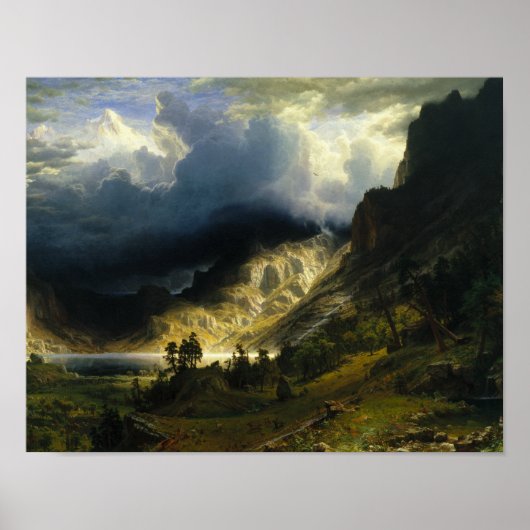 Albert Bierstadt - Een Storm in het Rocky-gebergte Poster (Voorkant)