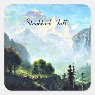 Albert Bierstadt schilderij, Staubbach Herfsten, Vierkante Sticker