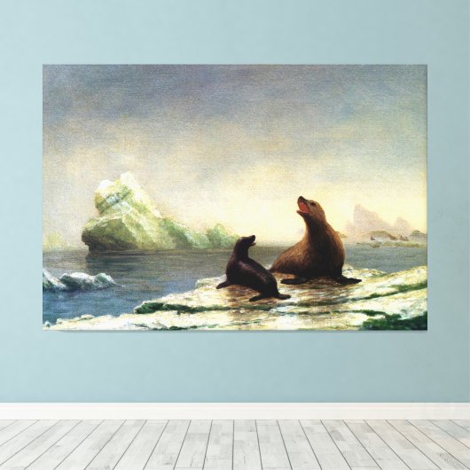 Albert Bierstadt-schilderij, zeehonden Canvas Afdruk (Insitu (Houten vloer))