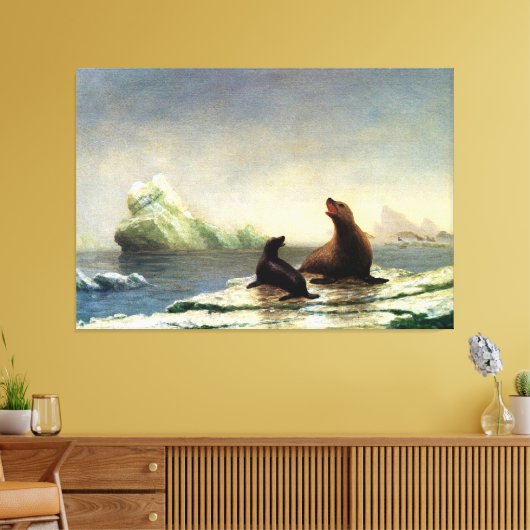 Albert Bierstadt-schilderij, zeehonden Canvas Afdruk (Insitu (Woonkamer))