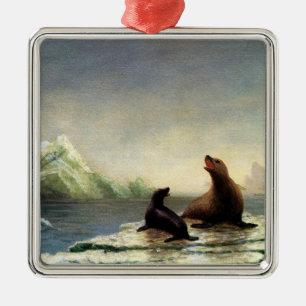 Albert Bierstadt-schilderij, zeehonden, Metalen Ornament