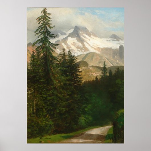 Albert Bierstadt schildert sneeuw in het hoge land Poster (Voorkant)