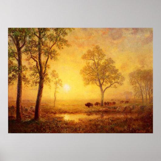 Albert Bierstadt - Sunset on the Mountain Poster (Voorkant)