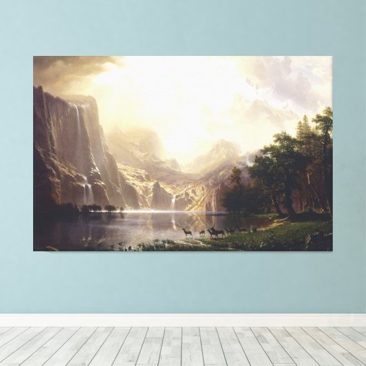 Albert Bierstadt - Tussen de Sierra Nevada Kalief Canvas Afdruk (Insitu (Houten vloer))