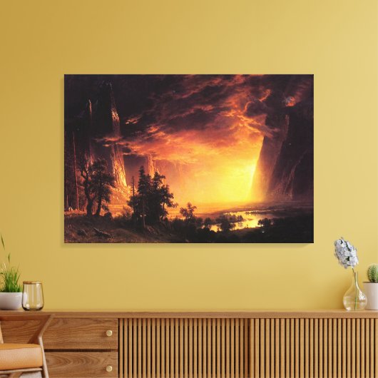 Albert Bierstadt's Sunset in de Yosemite-vallei Canvas Afdruk (Insitu (Woonkamer))