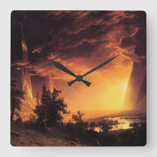Albert Bierstadt's Sunset in de Yosemite-vallei Vierkante Klok (Voorkant)
